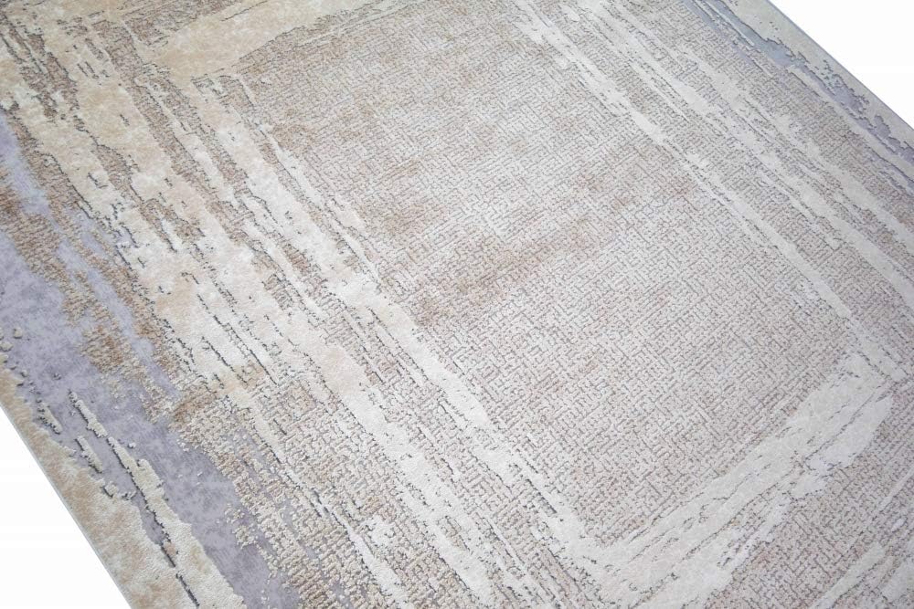 CARPETIA Wollteppich Luxus Teppich Wohnzimmerteppich abstrakt mit Naturfasern beige grau Größe 120x170 cm