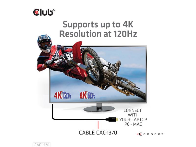 Club 3D Kabel Ultra High Speed 4K120Hz, 8K60Hz HDMI 2.1 - H Ultra High Speed HDMI 2.1-Kabel mit Unterstützung für Auflösungen bis zu 4K @ 120Hz oder 8K @ 60Hz