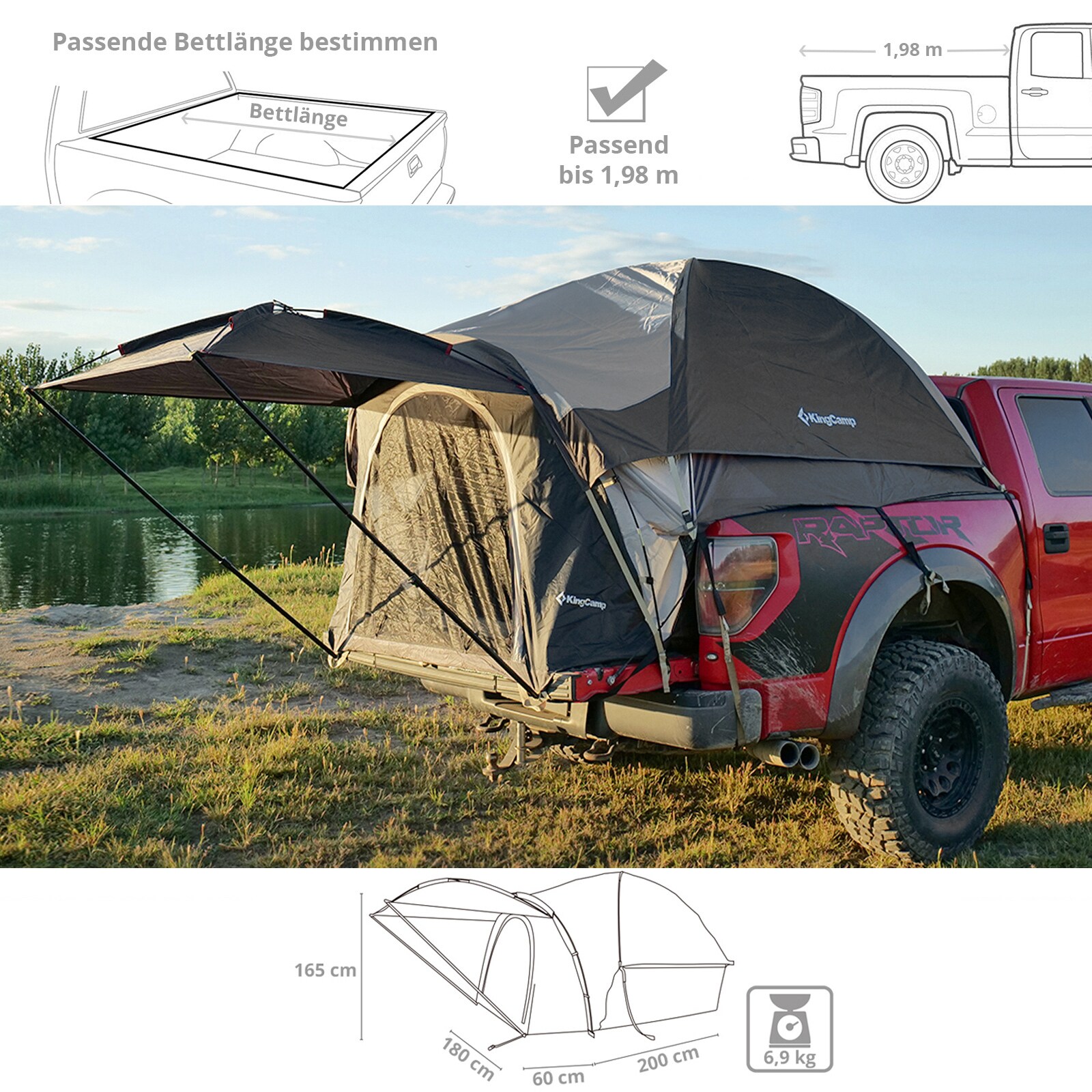 KINGCAMP Pickup Zelt 2 Personen LKW Bett Zelt Innenzelt Truck Ladefläche Camping