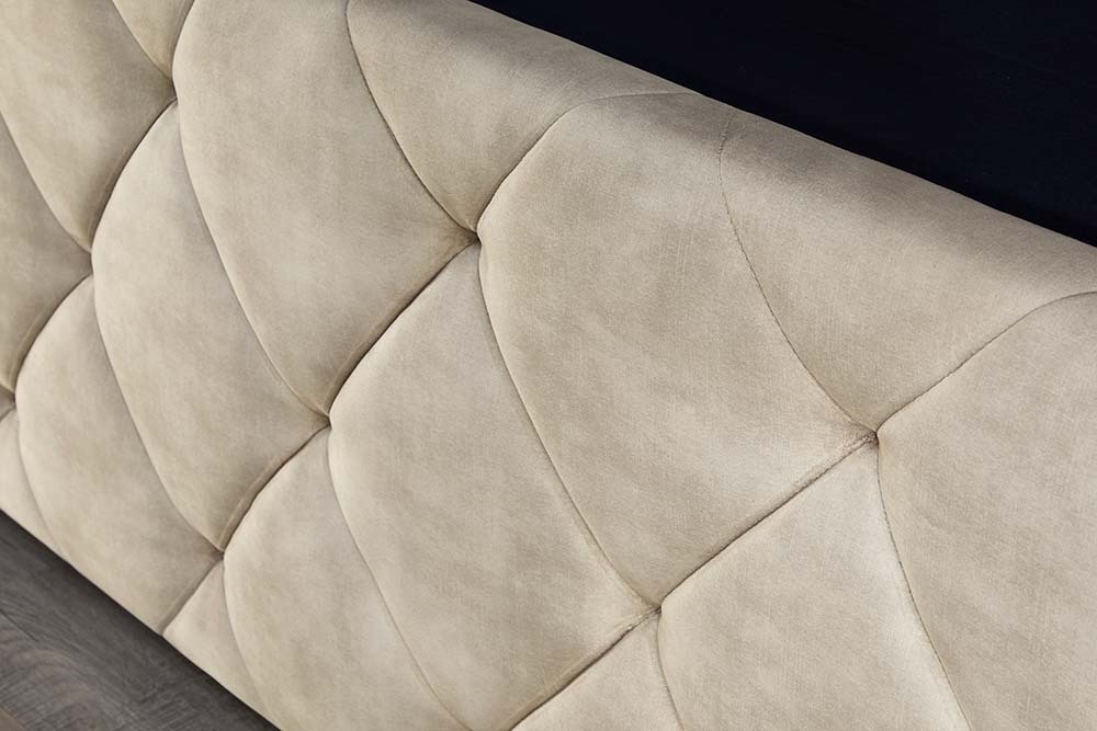 Design Boxbett ELYSIUM 160x200cm champagner beige Samt mit Stauraum und Lattenrost