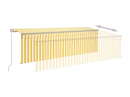 Auvent rétractable manuel avec store LED 5x3 m Jaune et blanc