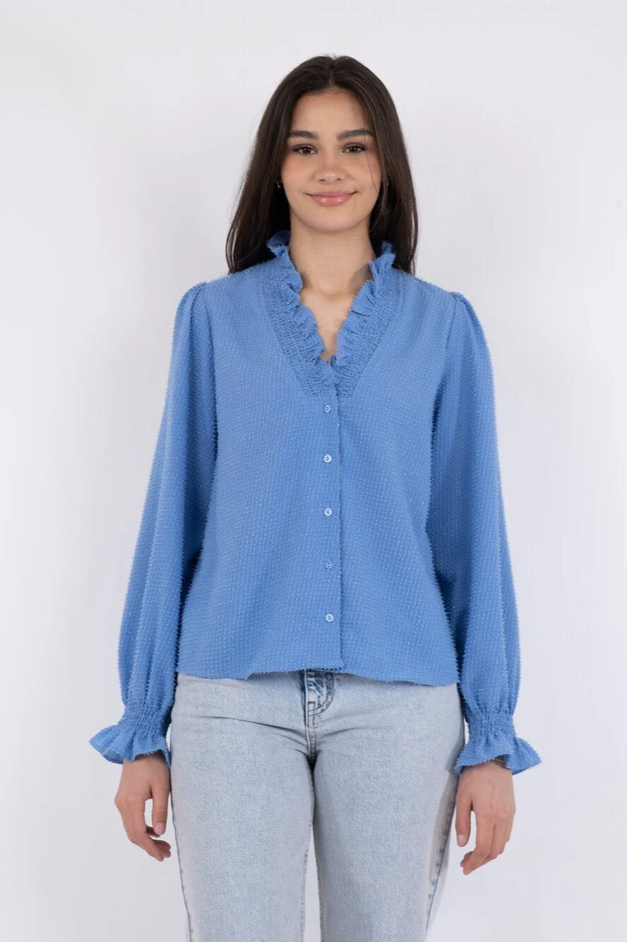 Neo Noir  Brielle Glitter bluse - Dusty Blue