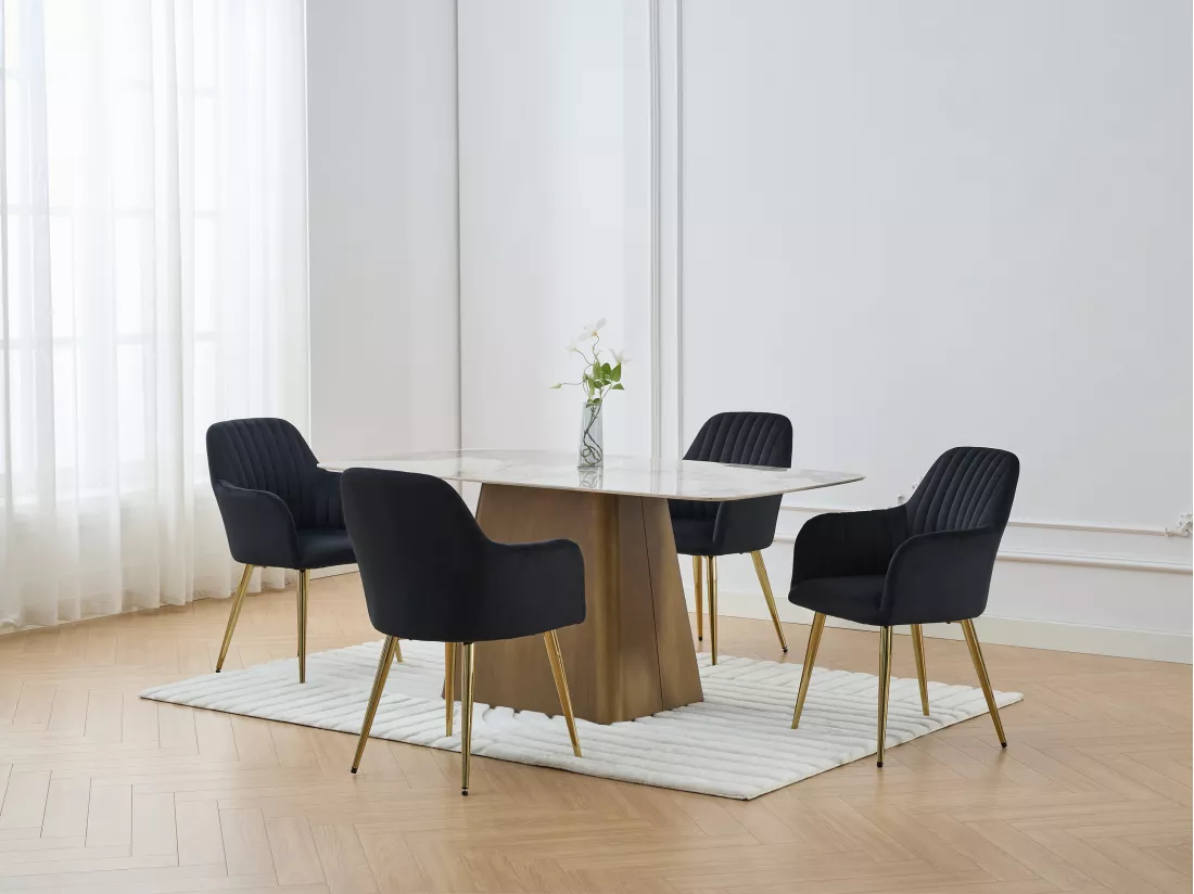Lot de 2 chaises avec accoudoirs en velours et métal doré - Noir - PEGA de Pascal MORABITO