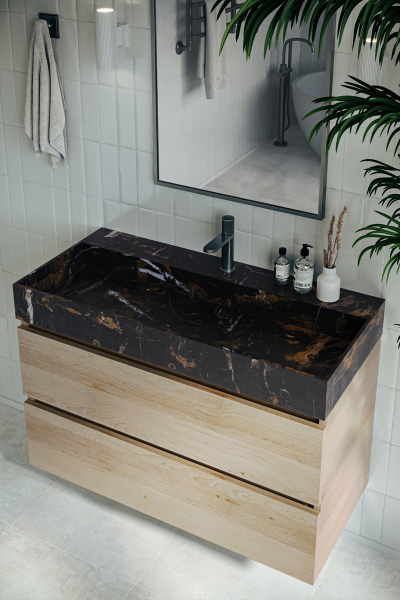 Fontana Portoro Gold badkamermeubel beach eiken 100cm met kraangat