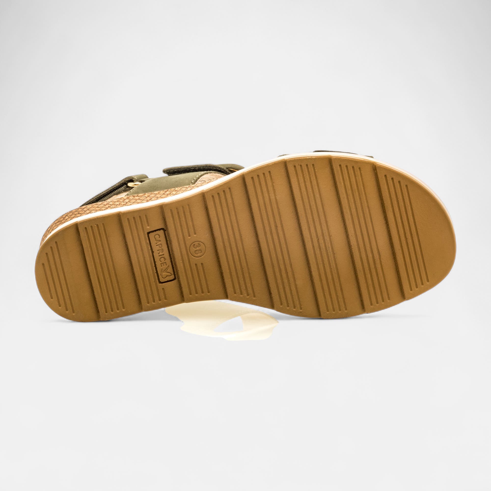 Sandales à talon compensé Femme en cuir kaki