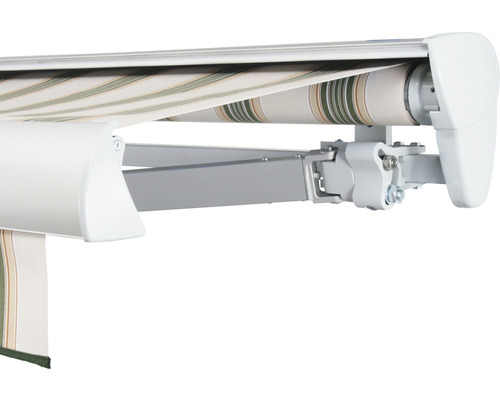 SOLUNA Semi-Cassette Zonnescherm Classic 2.5x1.5 Stoffen Dessin 7852 Frame E6EV1 Zilver Geanodiseerd Aandrijving rechts incl. motor, wandschakelaar
