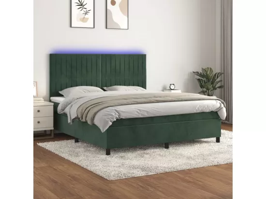 Sommier tapissier matelas et LED Vert foncé 160x200 cm Velours