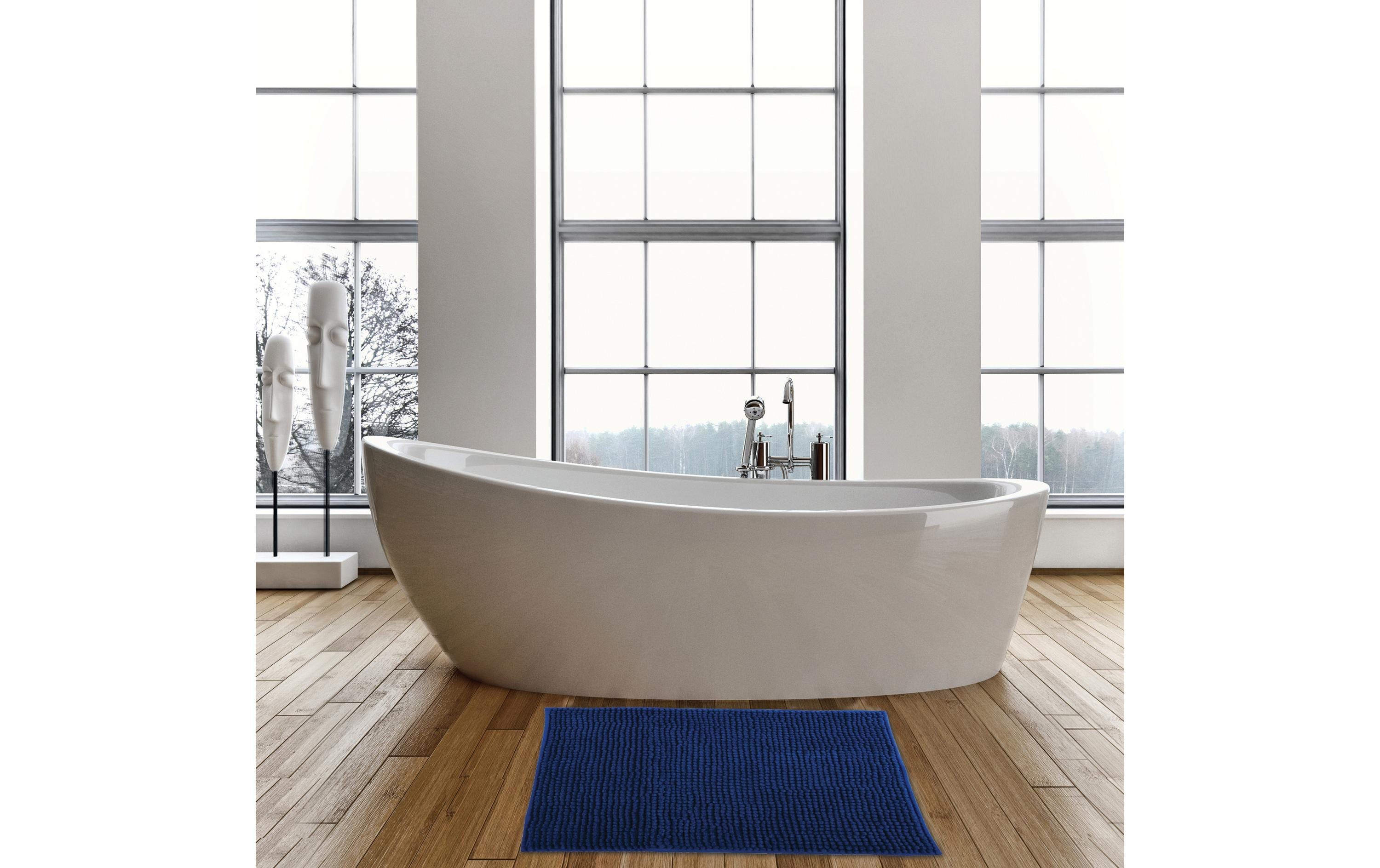 Badteppich Chenille 60 x 90 cm, DunkelblauBadematte mit rutschfester Unterseite