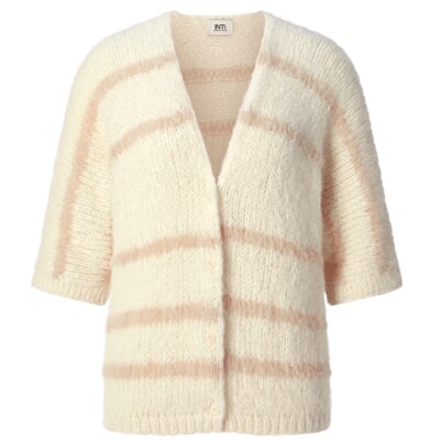 Damen-Strickjacke Halbarm gestreift, Natur