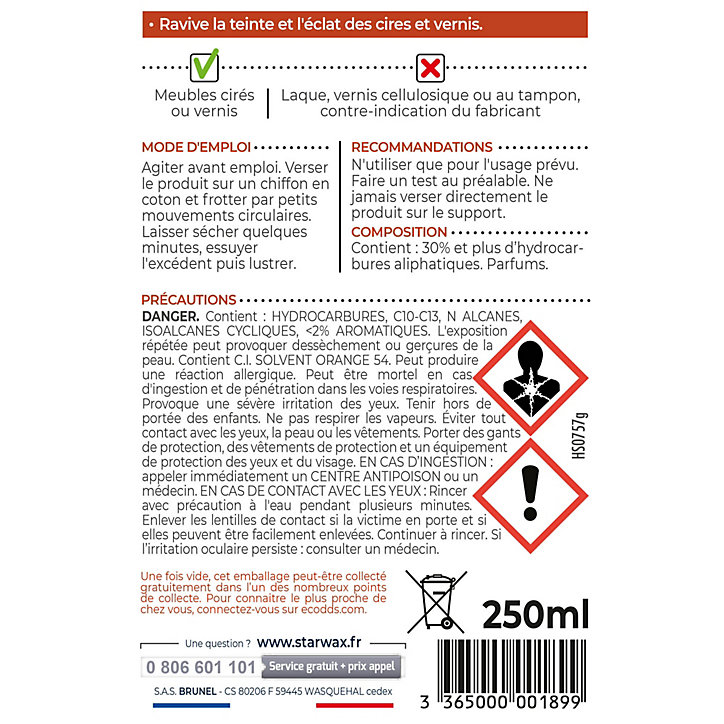 Régénérateur meubles cirés ou vernis bois clair Starwax 200ml