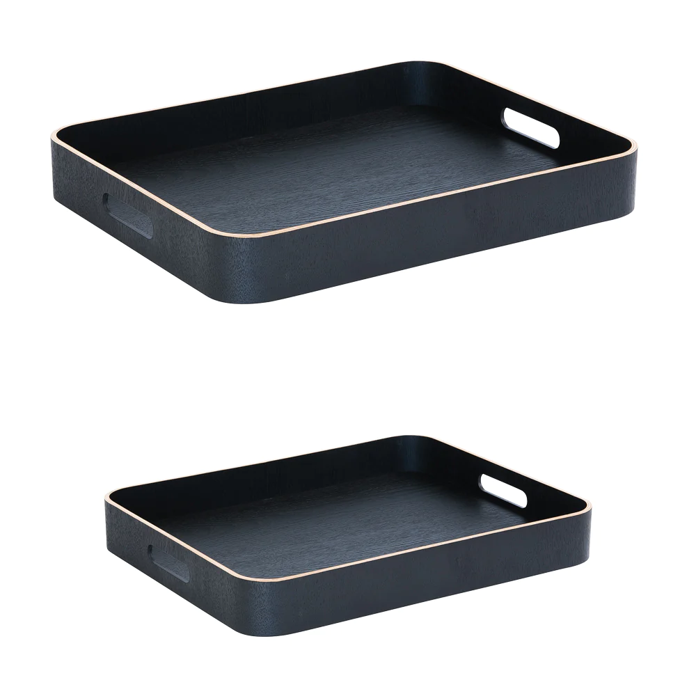 Set de 2 plateaux rectangles 50 cm et 45 cm noir en bois Table passion
