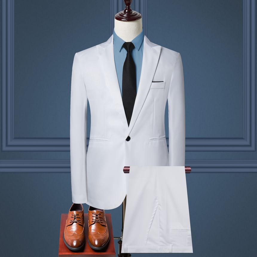 Oeps - Set: Effen blazer met één knoop + Rechte pantalon met hoge taille