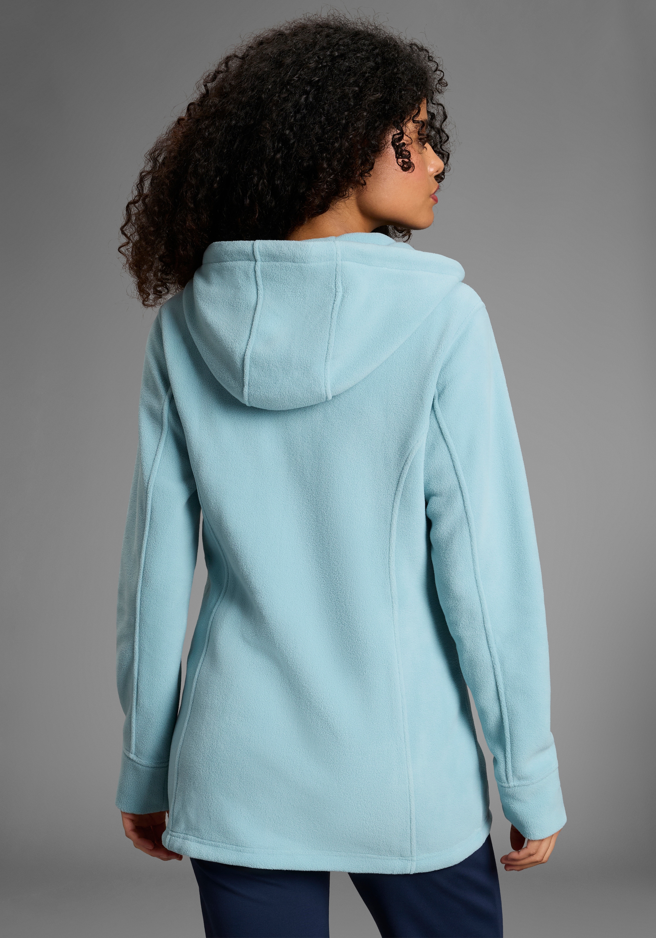 KangaROOS Fleecejacke mit Kapuze hüftbedeckende Länge, mit Kapuze, mit Eingrifftaschen