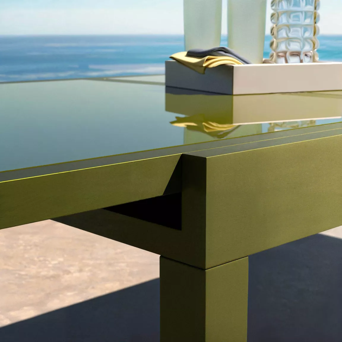 Table de jardin extensible en verre 10 places (135/270 x 90 cm) Murano Vert olive