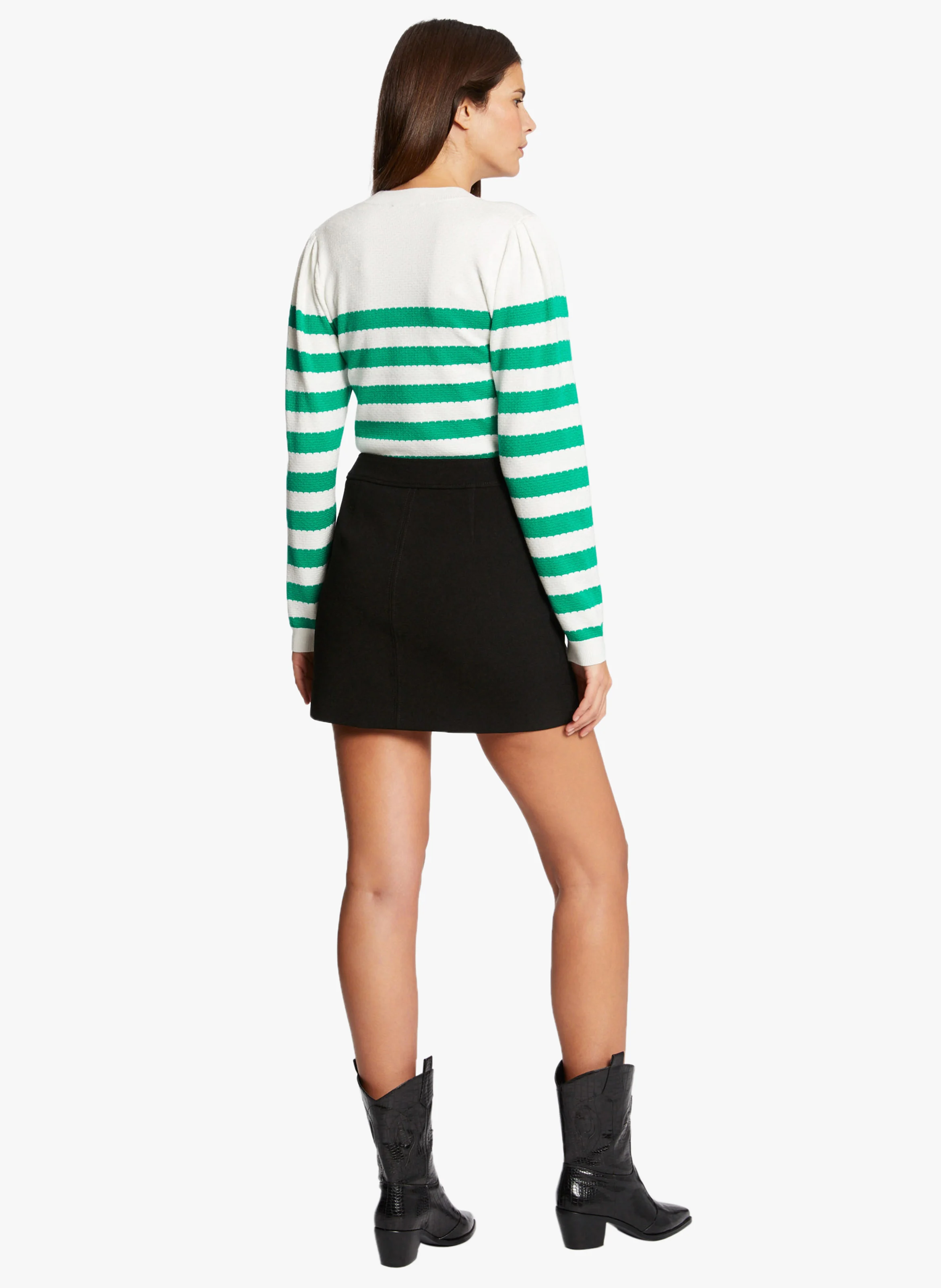 MJELY - Pull col montant droit à rayures | Vert