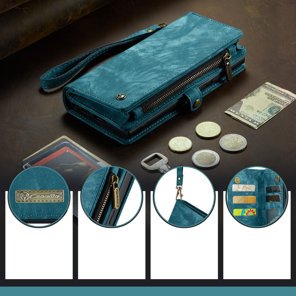 iPhone 16 2in1 Leder Tasche   Magnet Hardcase Karten Etui - Blau