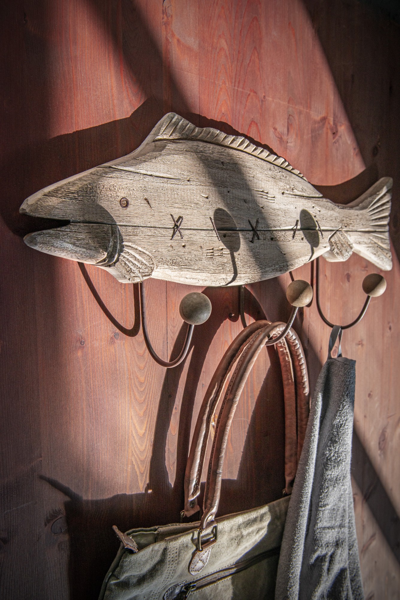 3er Hakenleiste 'Fisch', natur, B 60 cm, H 30 cm, L 10 cm von fischer's lagerhaus