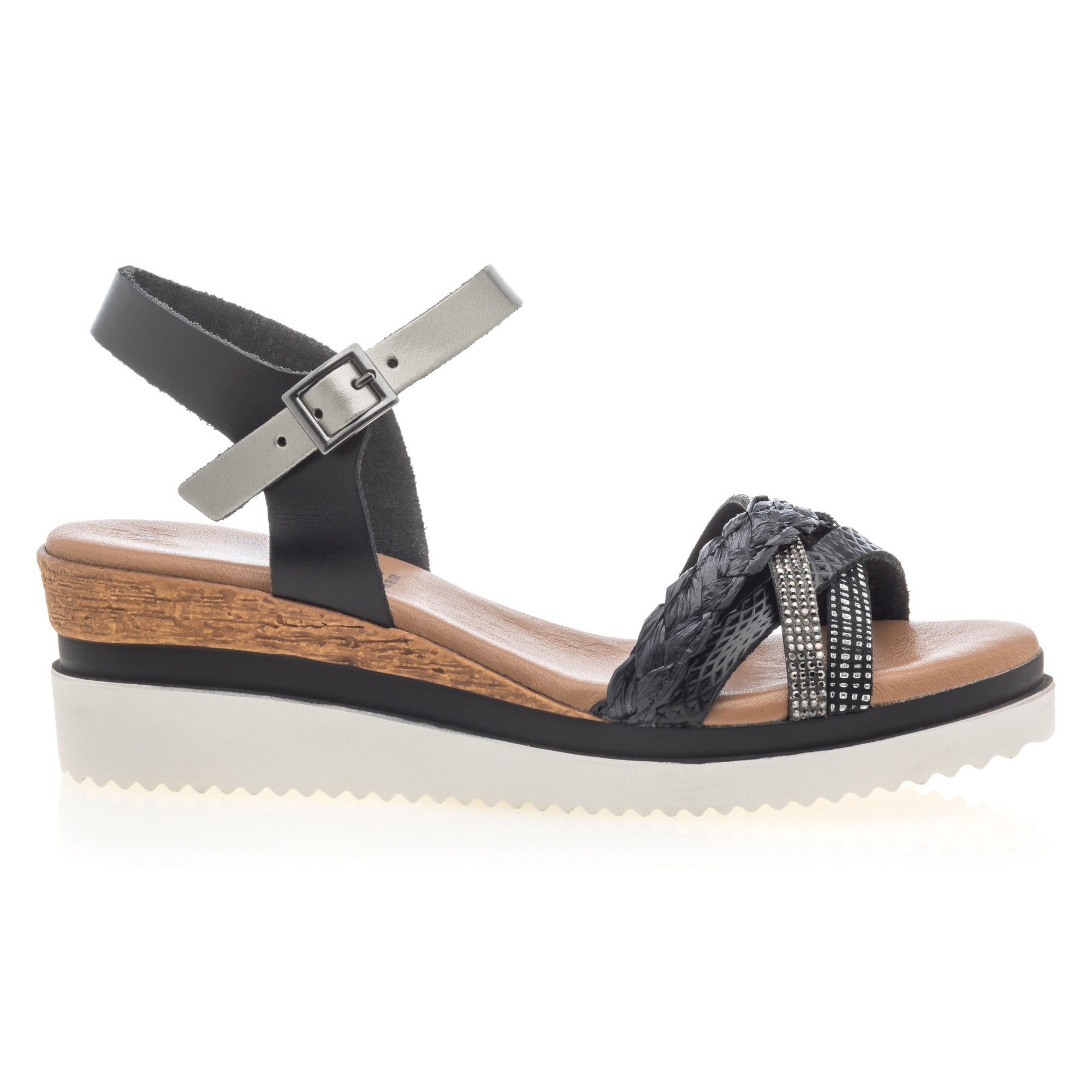 Sandales à talon compensé Femme en cuir noir