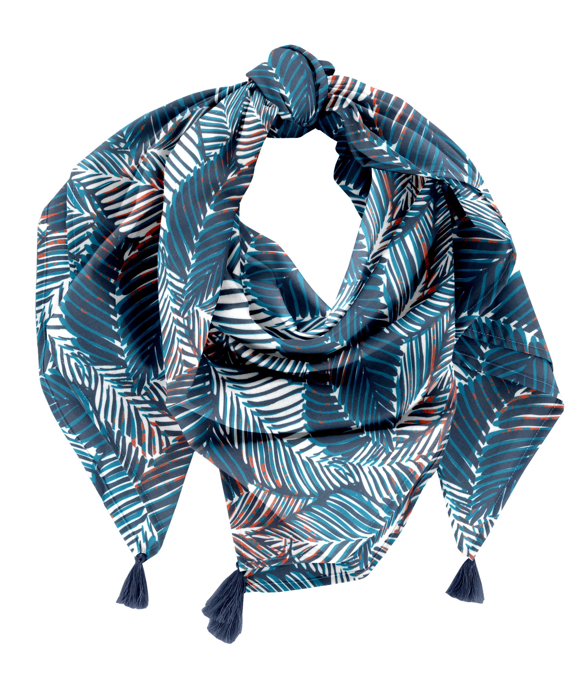 Foulard Pompon Feuillage Marine