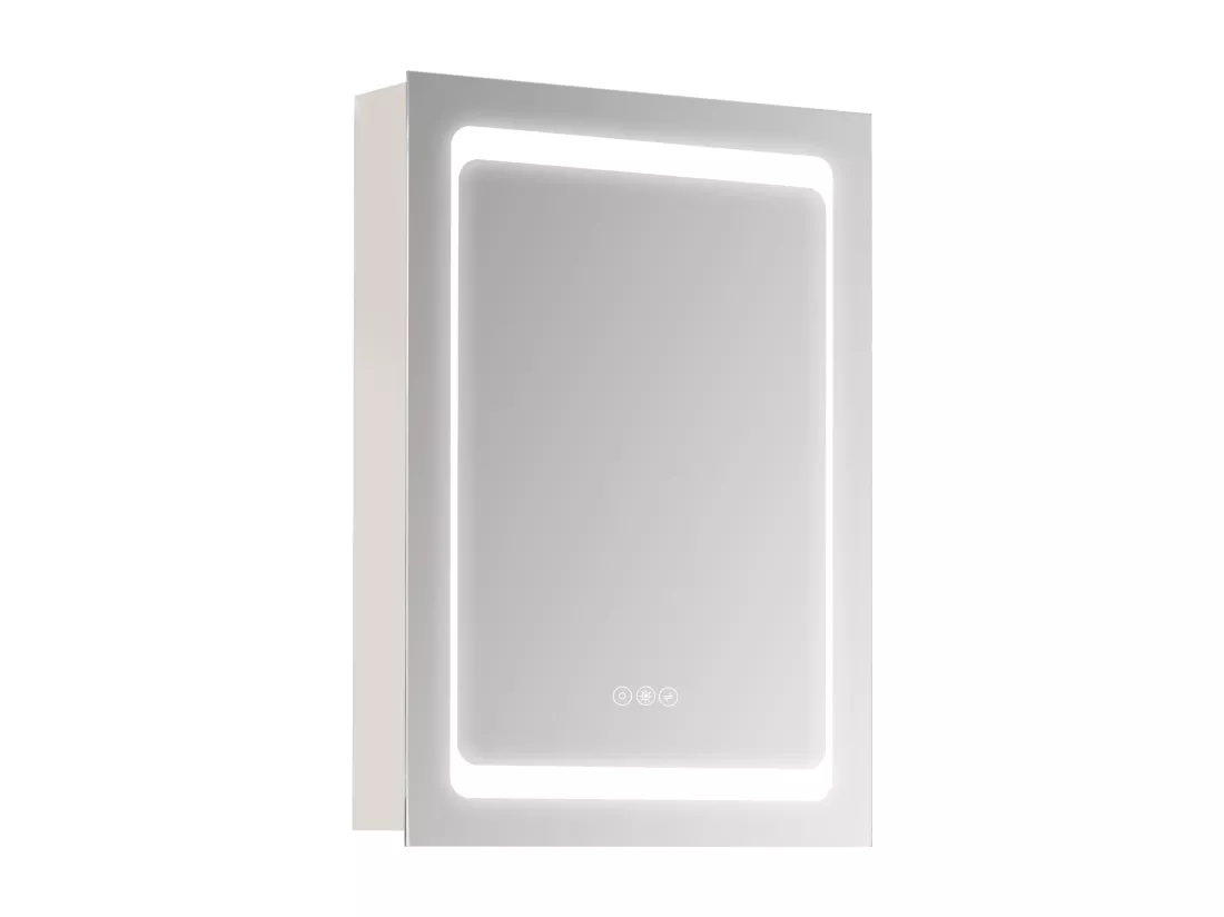 Armoire murale miroir lumineux LED 2 en 1 - 3 étagères - lumière réglable, interrupteur tactile - dim. 50L x 12,5P x 70H cm - acier inox.