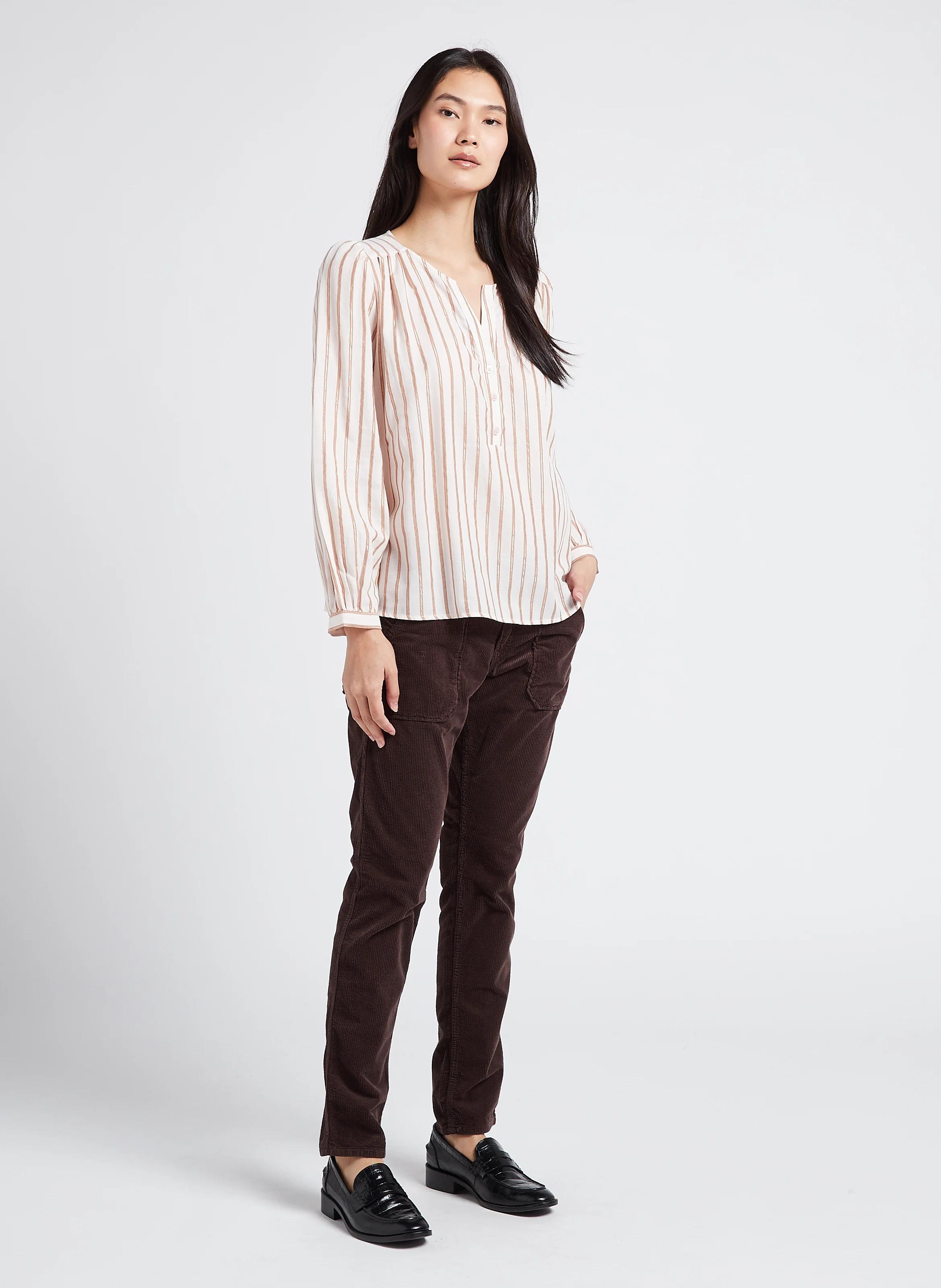 PIERCE - Pantalon slim en velours côtelé | Marron