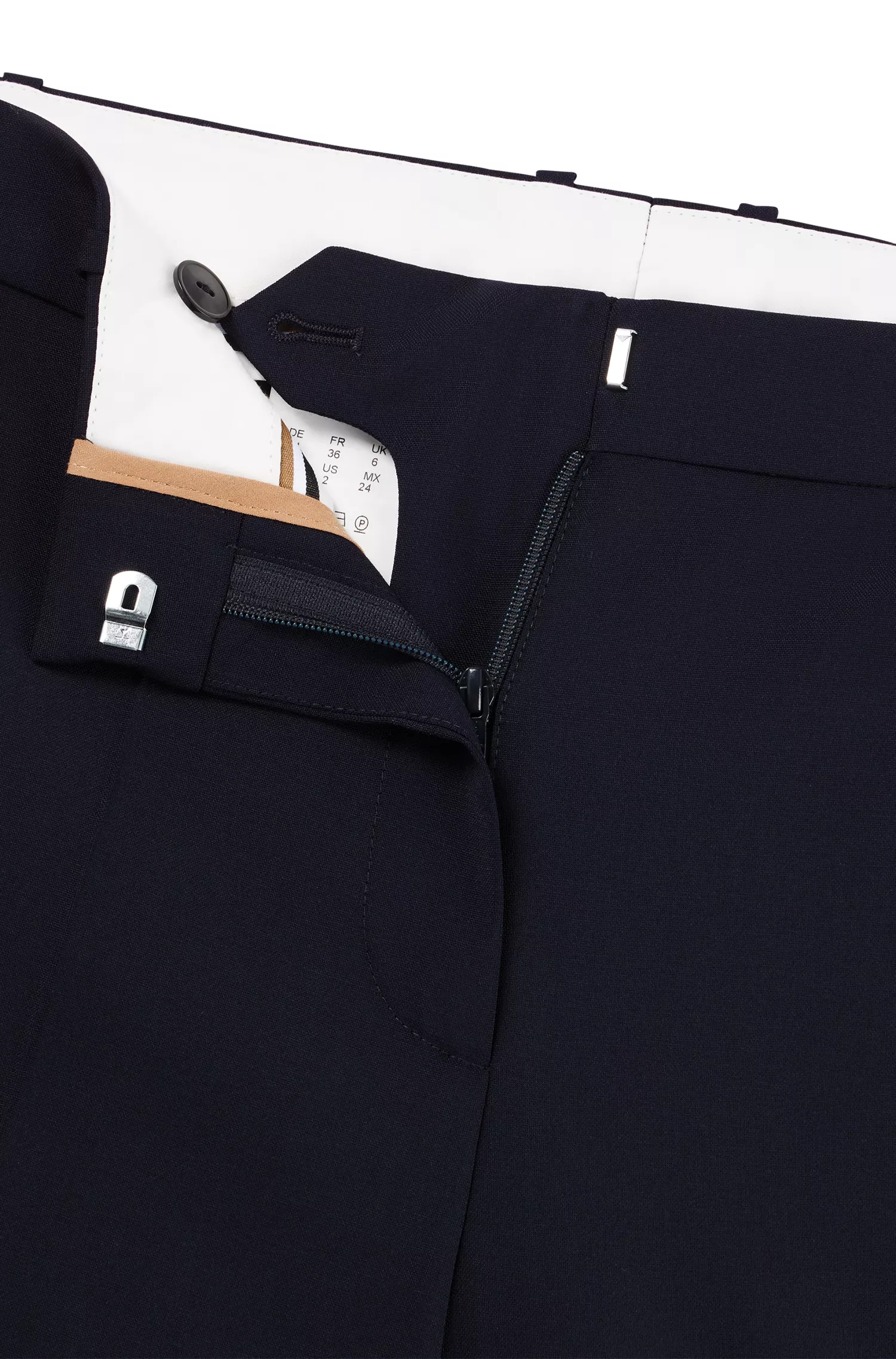 Calça cropped BOSS preta, corte regular, em lã virgem.