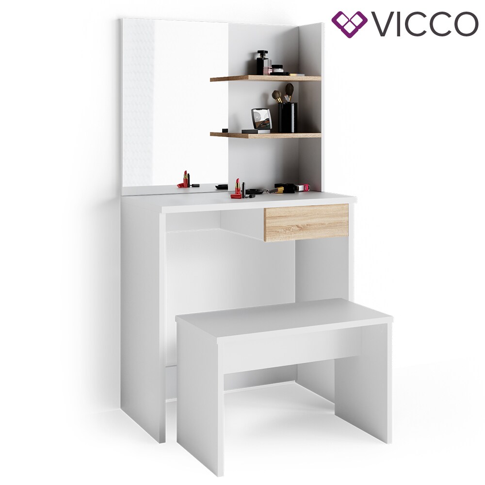 VICCO Schminktisch DEKOS Frisiertisch Kommode Kosmetiktisch Weiß Eiche Bank