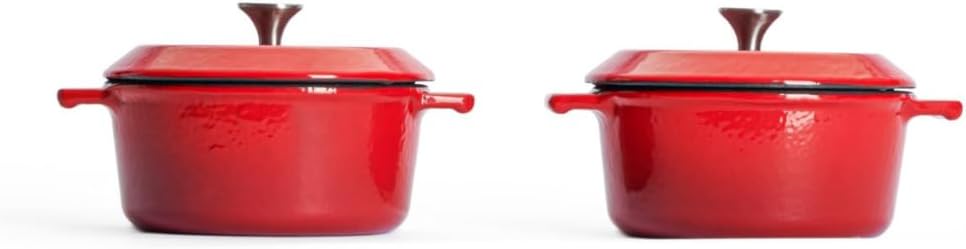 Woll Iron Set 3-teilig, bestehend aus Kasserolle viereckig, 24 x 24 cm, 9,5 cm hoch, und zwei Mini-Kasserollen, Ø 10 cm, 5 cm hoch - Geeignet für alle Herdarten, rot