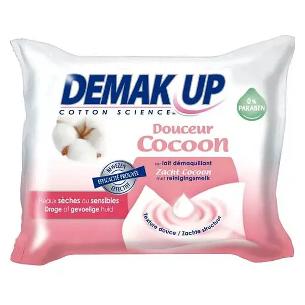 Lenços demaquilantes Demak'Up Cocoon para pele seca e sensível, 25 unidades