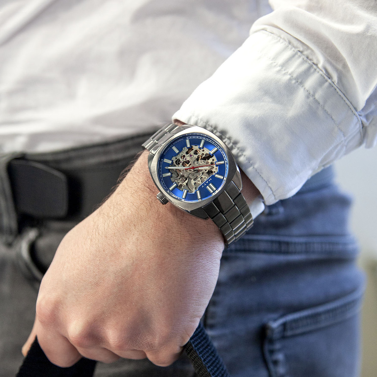 Montre homme squelette automatique acier bracelet acier