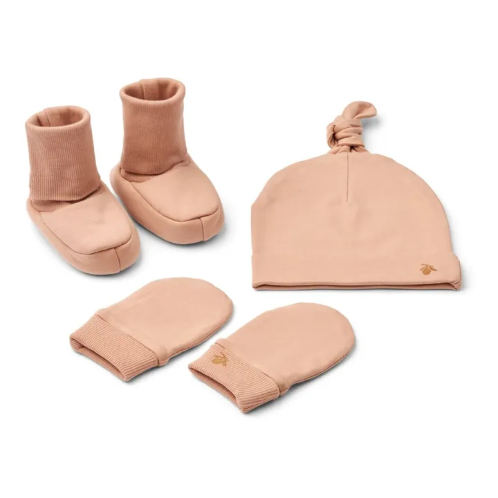 Liewood Chaussons + Bonnet + Mitaines Coton Bio Amora | Rose