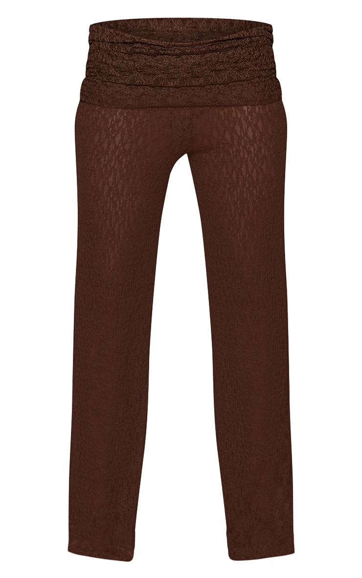 Chocolat Pantalon Évasé À Détail De Taille En Dentelle Texturée