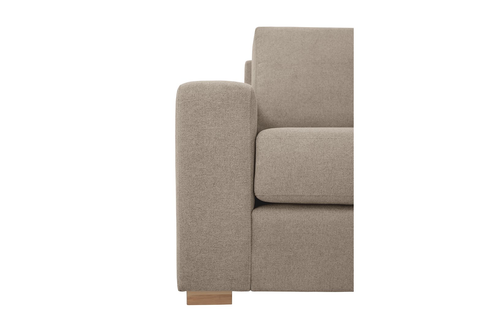 Modern Living hjørnesofa 3-seter med åpen ende høyre i tekstil Brooklyn 14 Latte med arm A og ben 1 hvitvasket eik. Faste puter