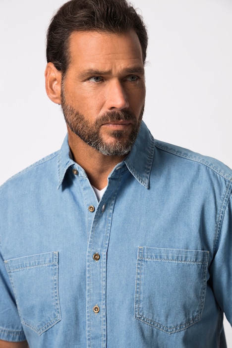 Denimhemd, Denim, Halbarm , Modern Fit Passform, Kent Kragen, bis Gr. 8XL