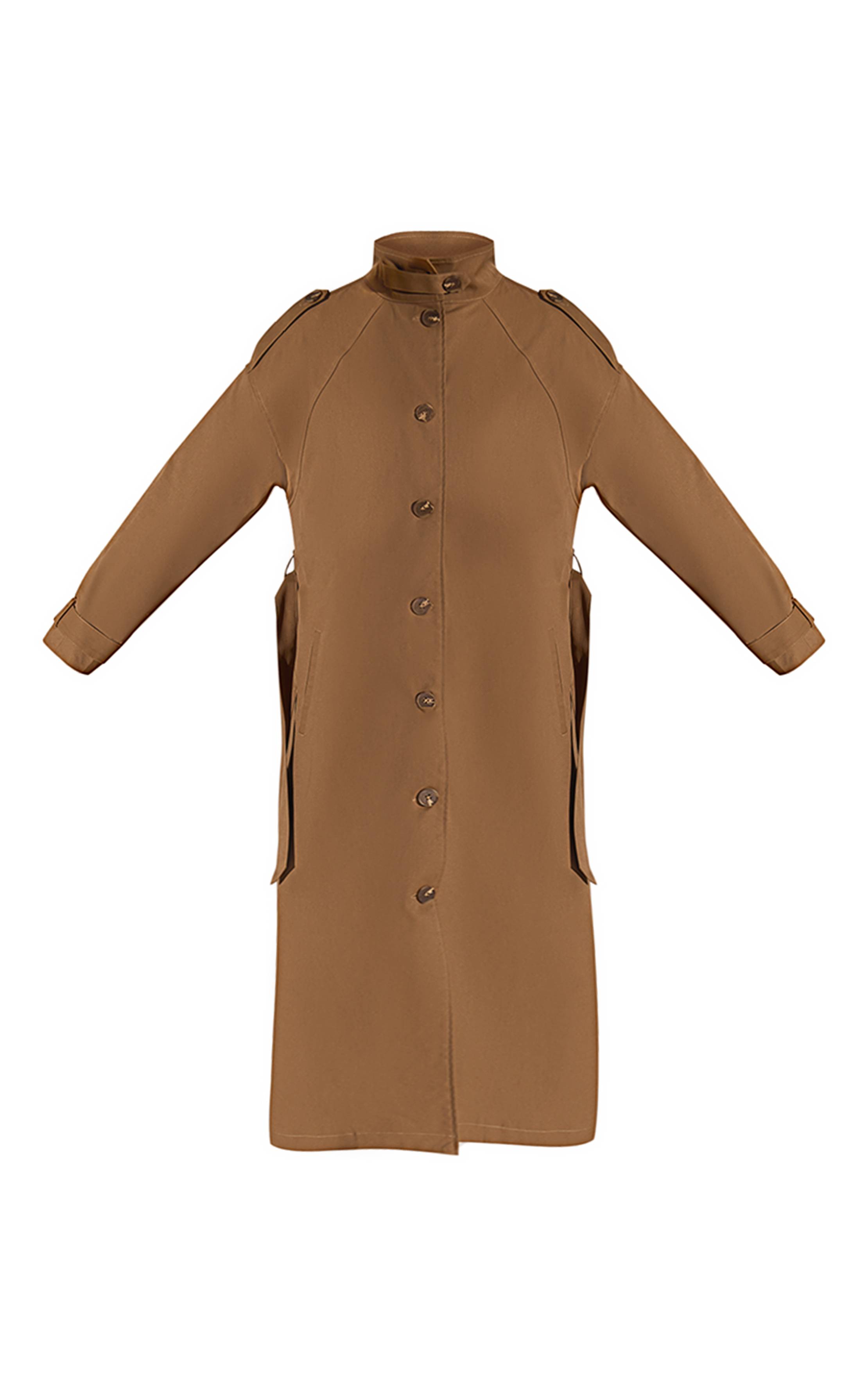 Camel Manteau Trench Long Col Montant