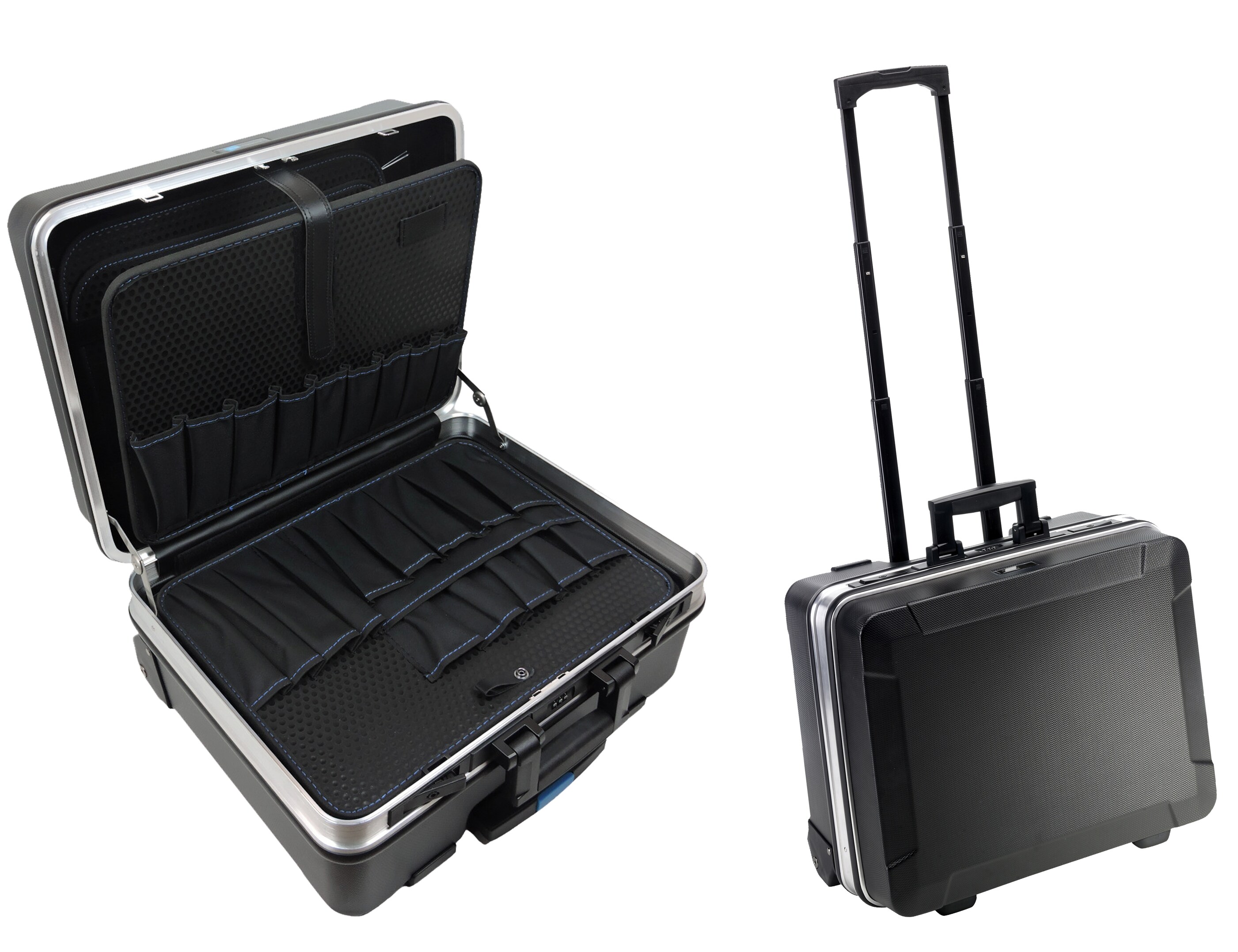 FAMEX 600-L Trolley ABS Hart Schalenkoffer Größe 36L mit 2 Werkzeugpaletten, leer