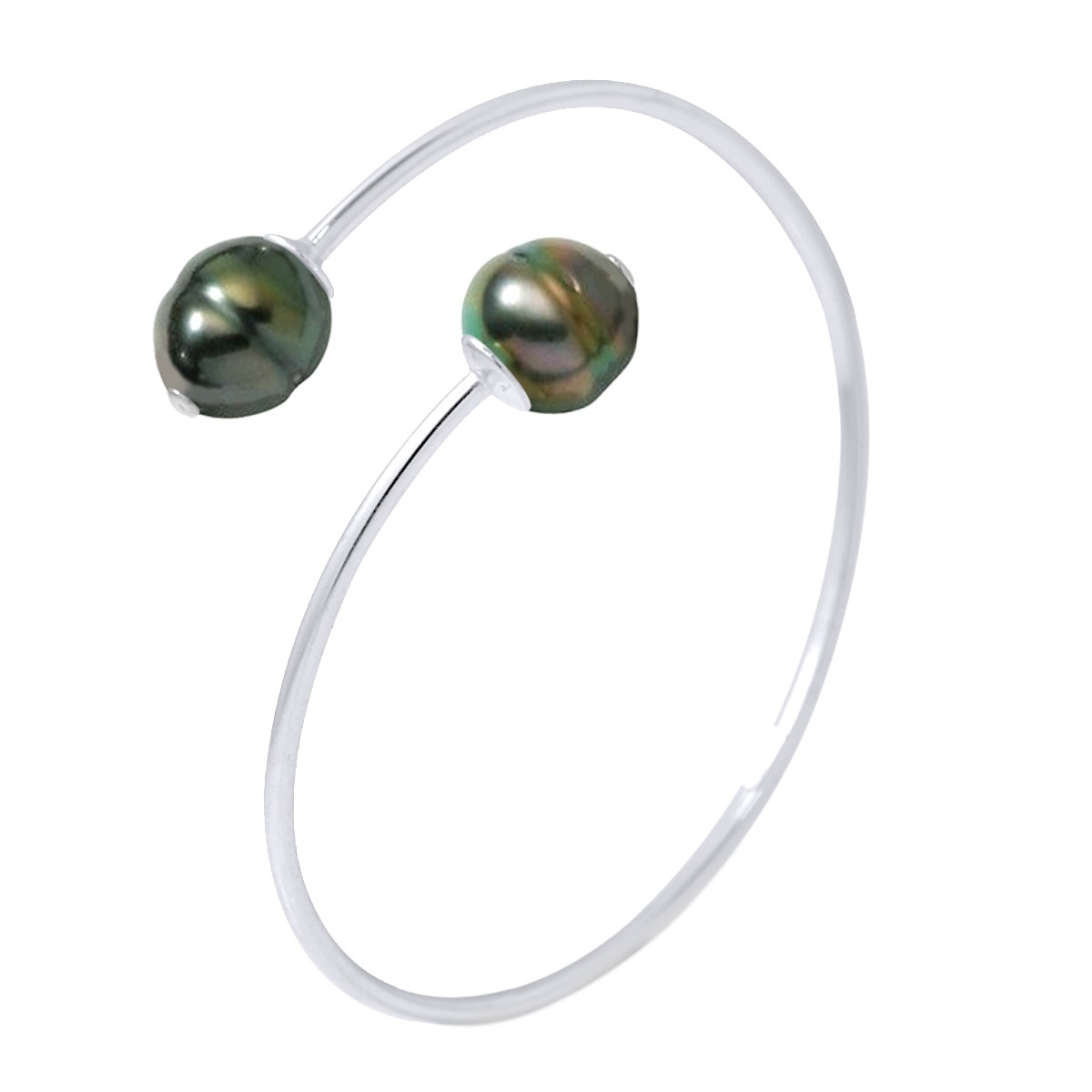 Bracelet Jonc TOI ET MOI Perles de Tahiti Cerclées 10-11 mm Argent 925