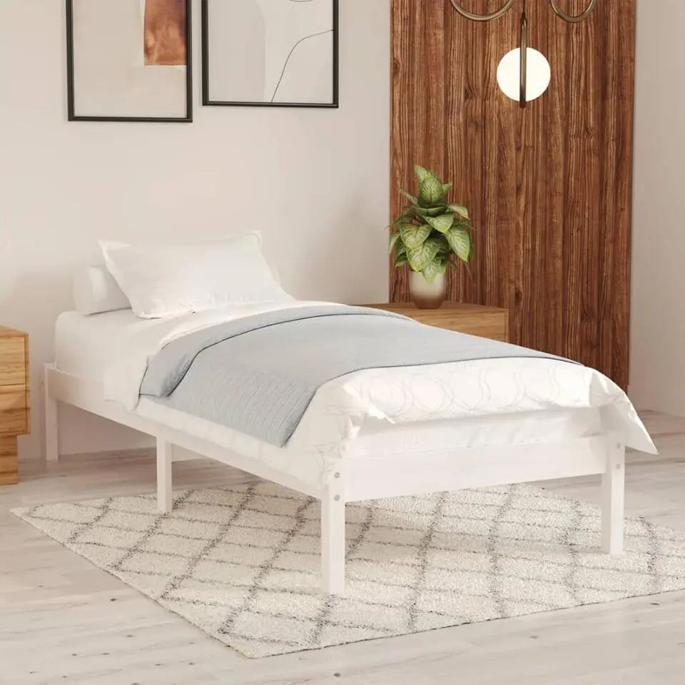 vidaXL - Bed frame massief met lattenbodem - Wit - Hout - 90x190 cm