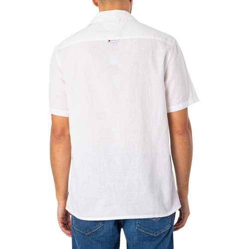 Tommy Jeans - Camisa Camp De Manga Corta En Mezcla De Lino Blanco