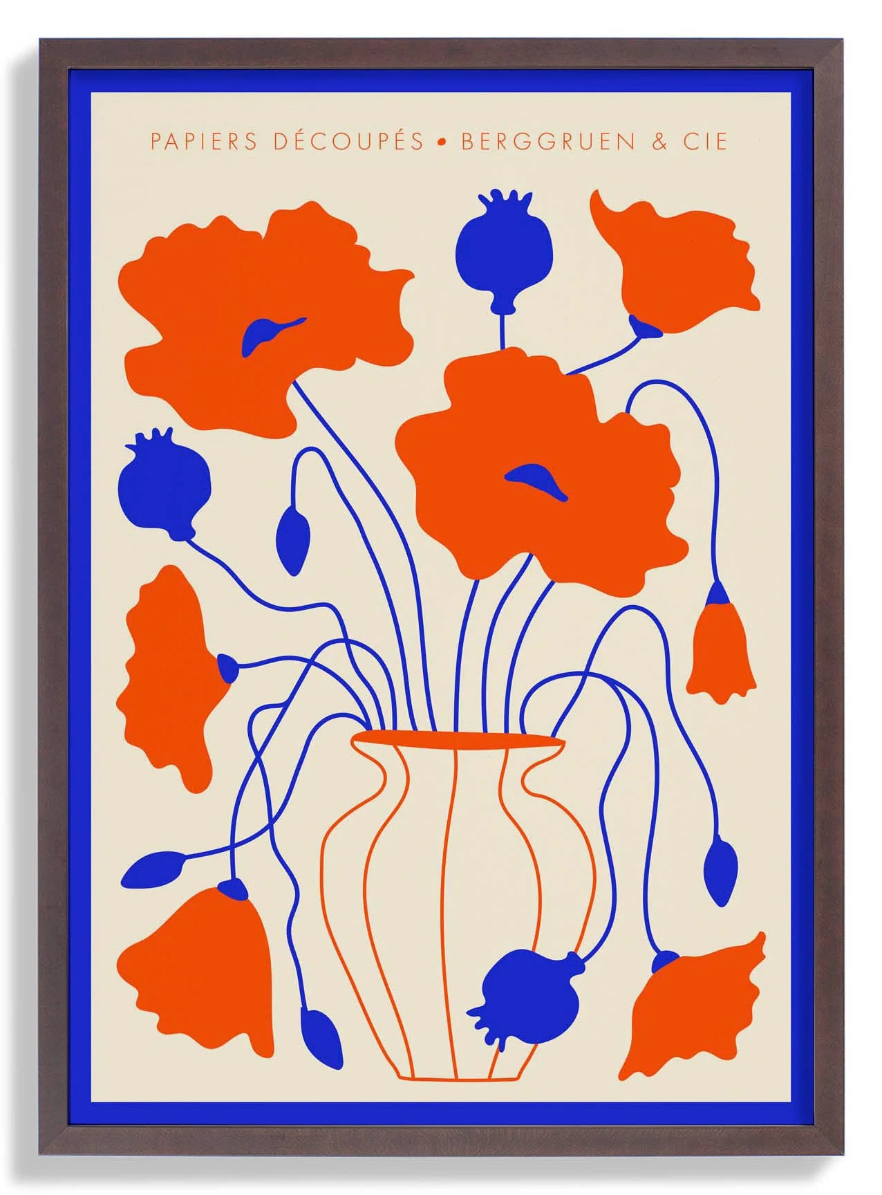 Vase Blumen Blau und Orange Papiers Découpés Kunstausstellung