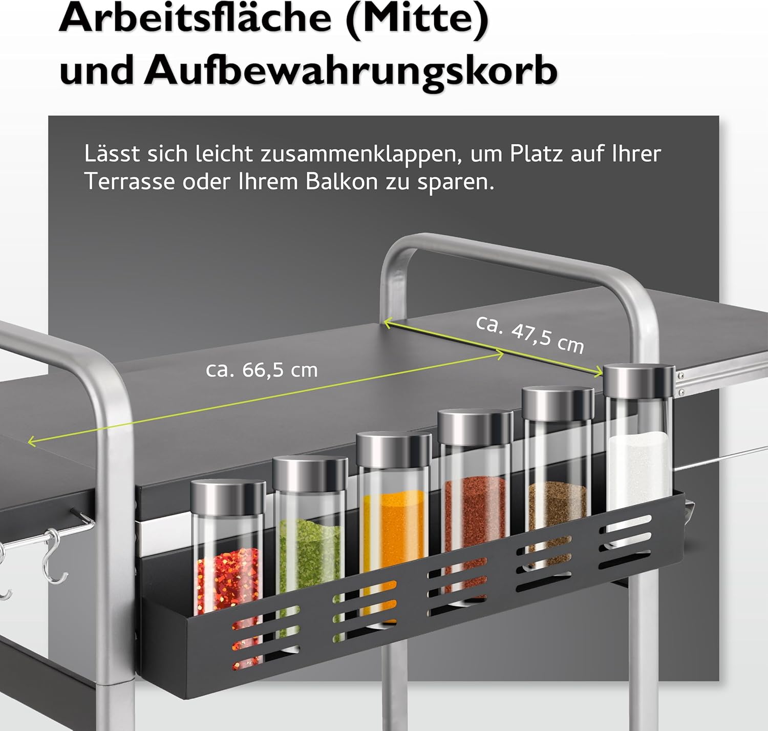 tepro Universal BBQ-Tisch, Grillwagen / Grilltisch Outdoor, Klappbar, Maße ca. 150,5 x 59,5 x 97,5 cm, Schwarz / Silber
