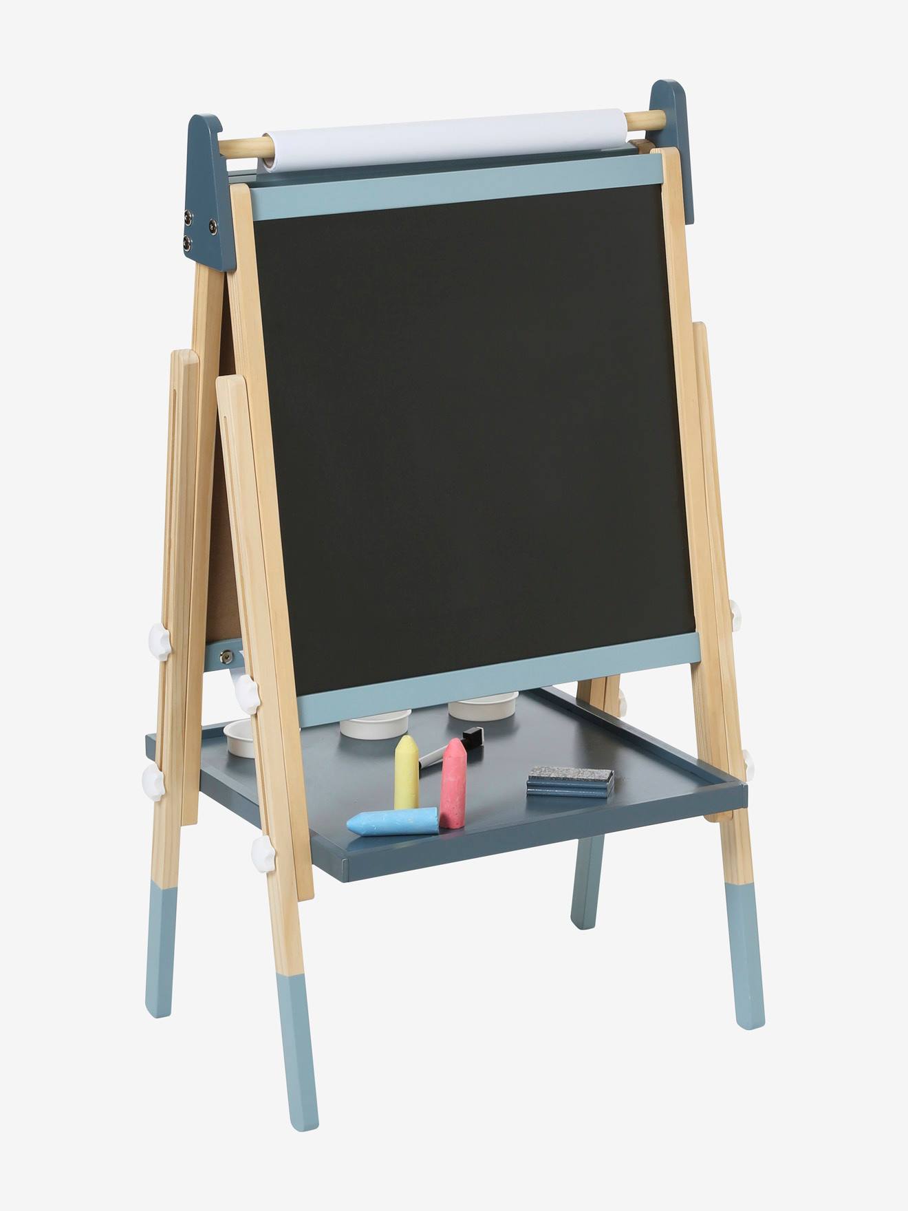 Quadro branco/quadro magnético 3 em 1, dobrável e com altura ajustável, feito de madeira com certificação FSC®, multicolorido.