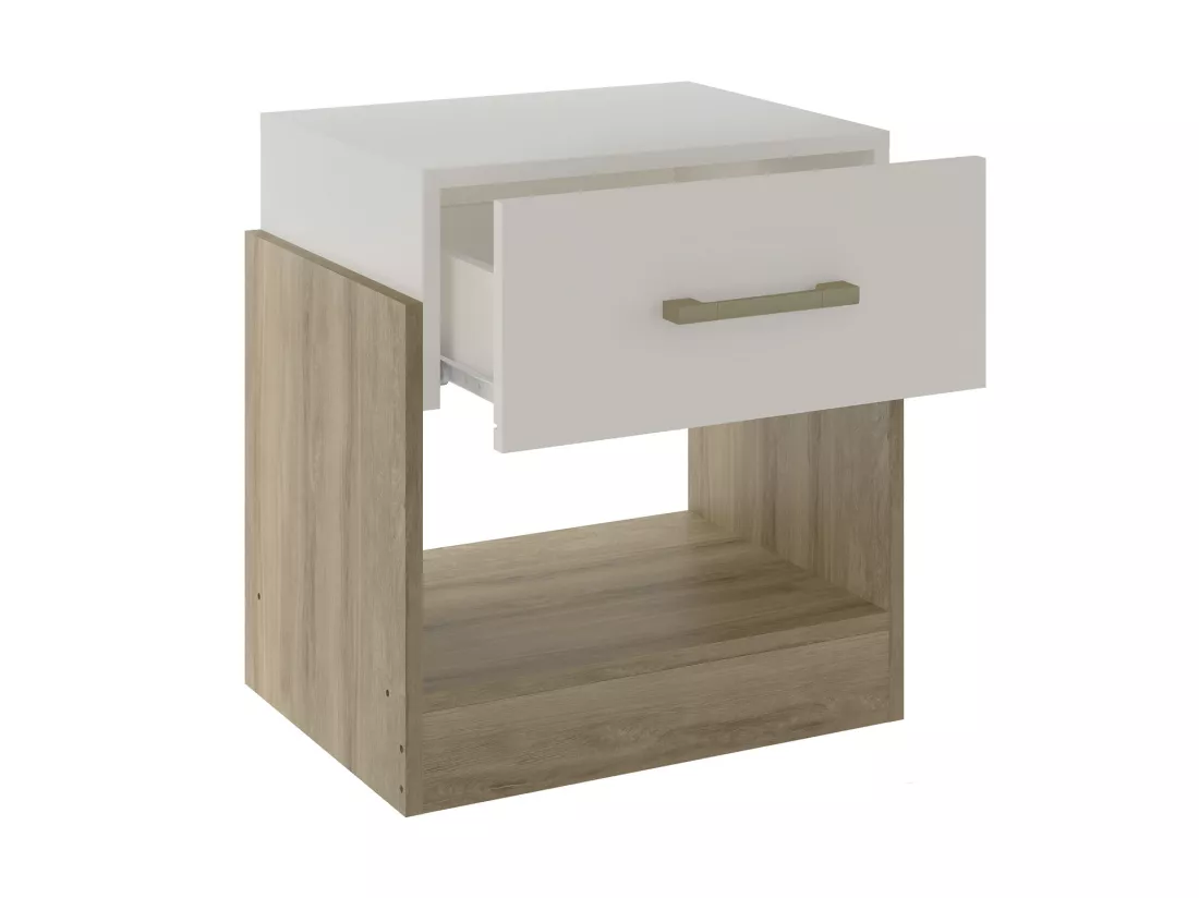 Table de chevet 1 tiroir et 1 niche - Coloris : Naturel et ivoire - BODIL II