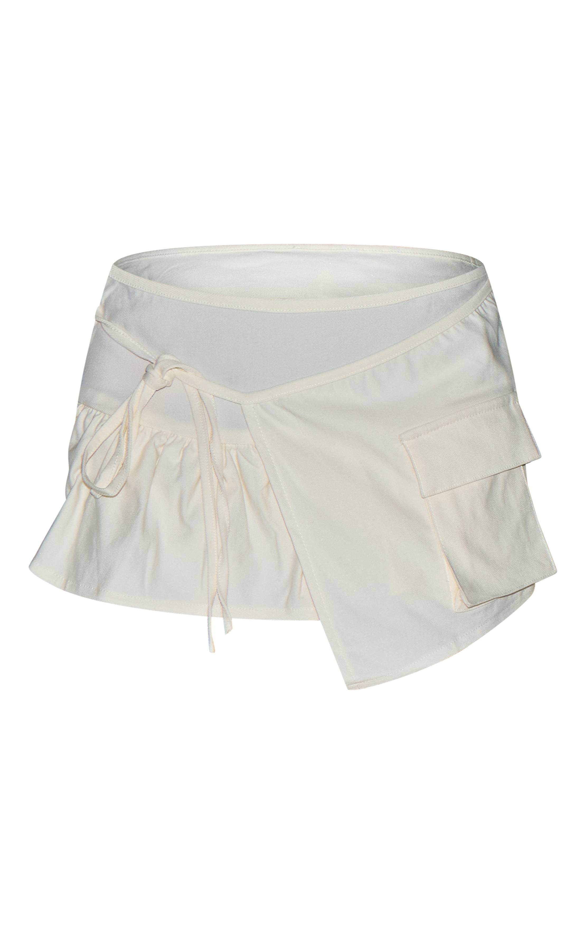 Blanc Jupe-short Cargo Tissée À Détail Volants