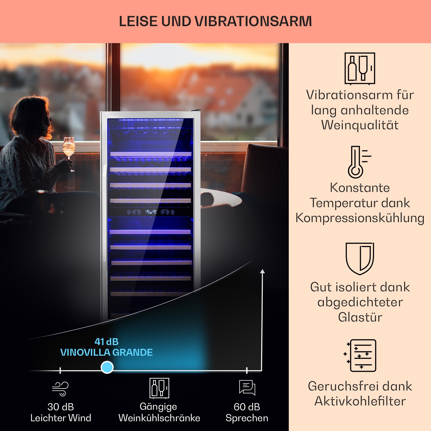Vinovilla Grande 116 Built-in Duo Weinkühlschrank 310 Ltr 116 Fl. LED 313 Liter 2 Kühlzonen