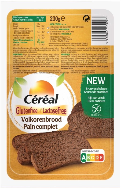 Céréal Glutenvrij & Lactosevrij Volkorenbrood 230gr