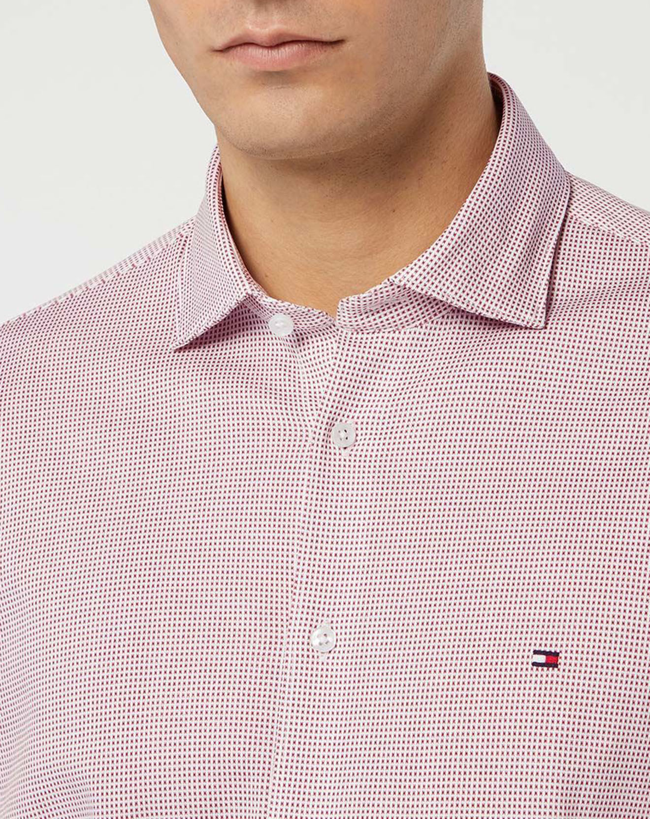 Tommy Hilfiger Chemise Slim 100% Coton Bio Grid Knitted imprimé fantaisie rouge/blanc