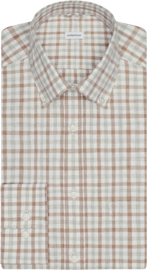 Seidensticker Flannel shirt Regular Long sleeve Button-Down-Collar Check Brown