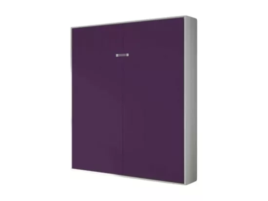 Lit escamotable vertical frêne blanc et porte violet kanto 160x190