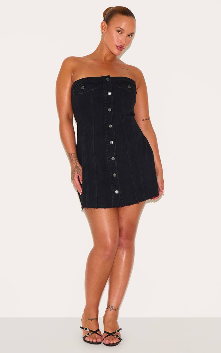 Noir Robe Moulante Grande Taille À Boutonnage Et Détails Corset